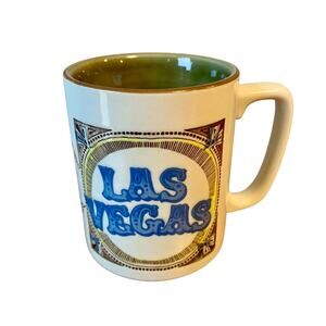 Vintage Las Vegas Coffee Mug Casino Roulette Gambling Dice Rare Avocado Green